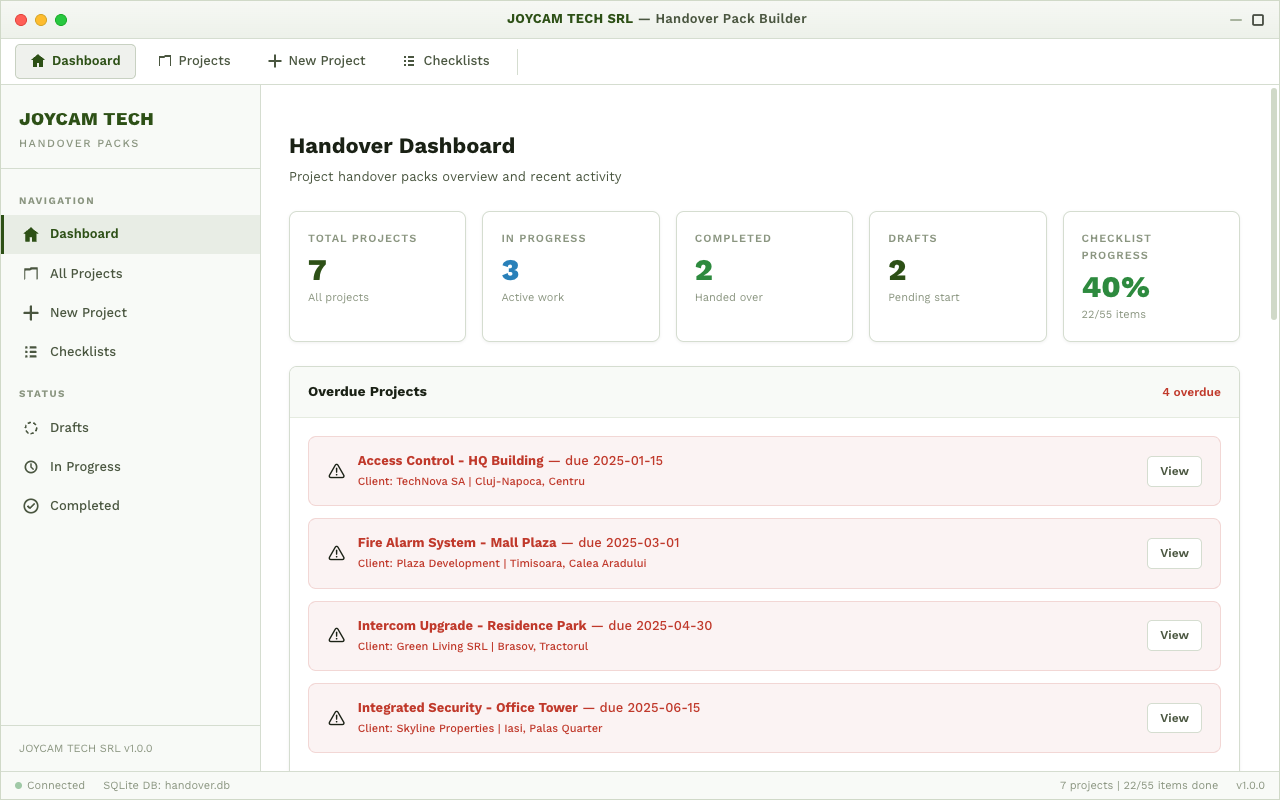 Handover Pack Builder screenshot